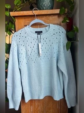 Sanctuary Pale Blue Open-Stitch Crewneck Sweater